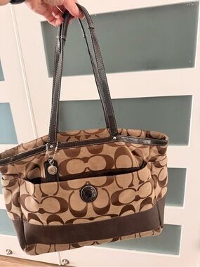 Coach Tan and Dark Brown Signature Canvas Tote - Diaper Bag
